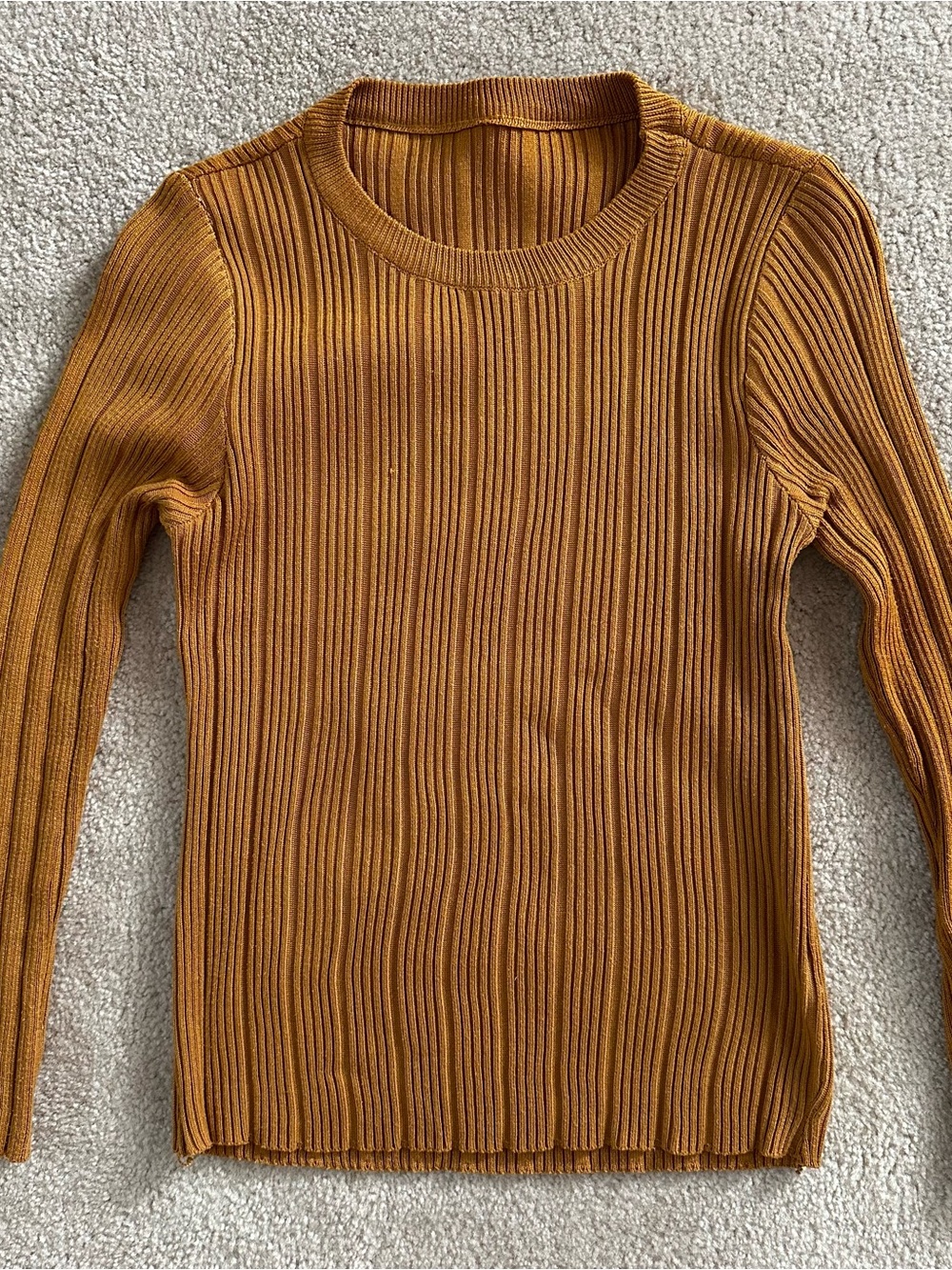 Ribbed Long-Sleeve Crewneck Top - Mustard